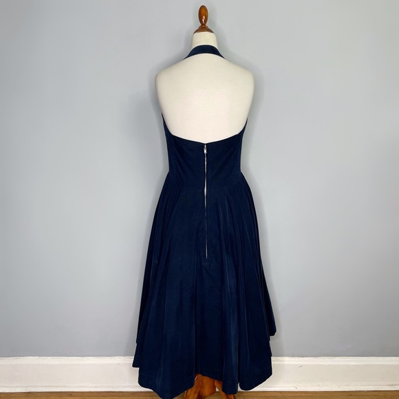 Anthropologie Girls from Savoy Ronda Halter Dress Midi Navy Blue Corduroy Size 8 - Picture 3 of 13